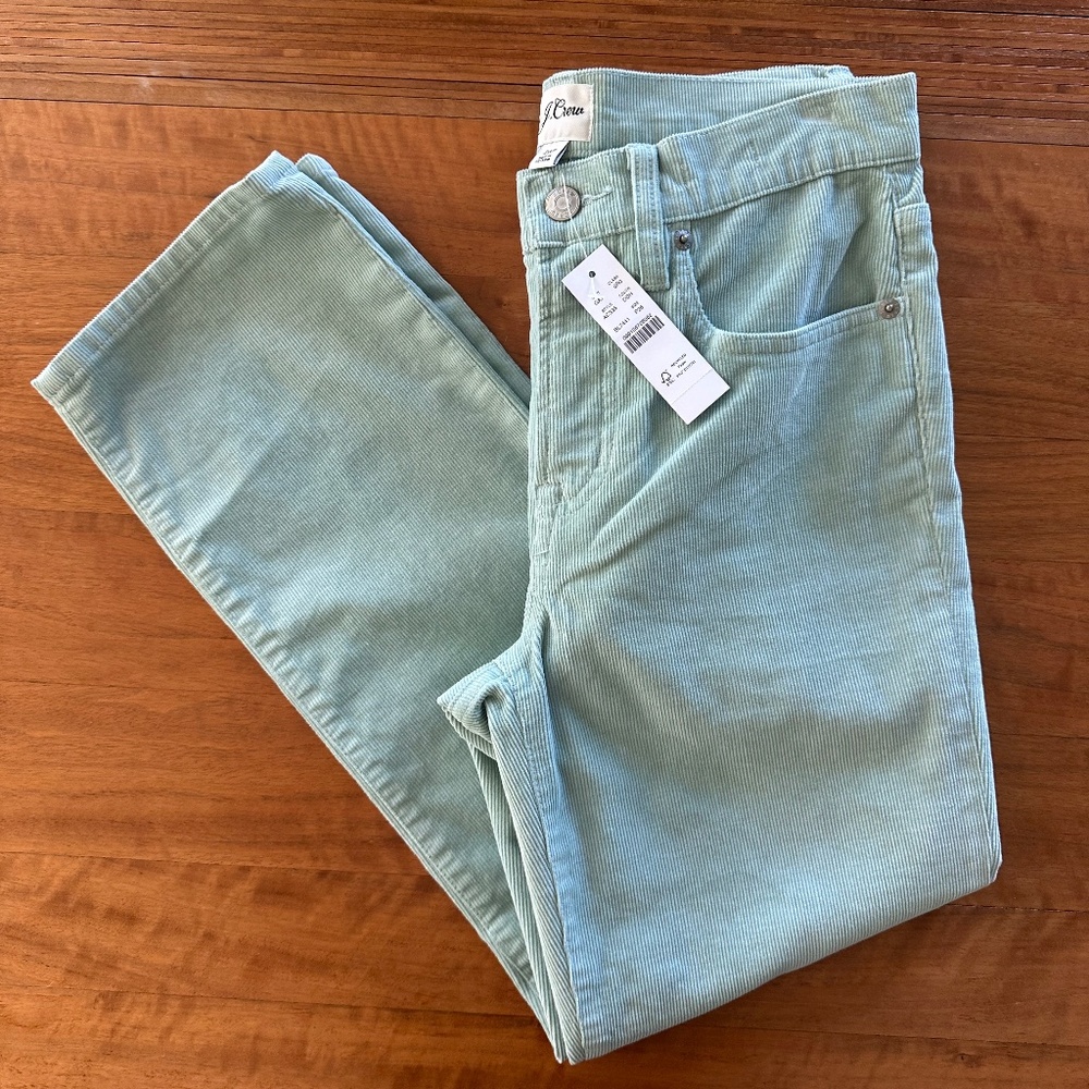NWT J. Crew Vintage Slim Straight Corduroy Jeans - 26 Petite - Mint Green